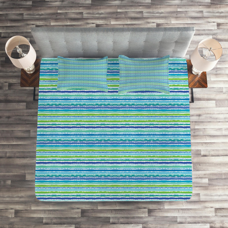Coastal Polyester Striped Coverlet, King Bedspread + 2 Shams, Lined