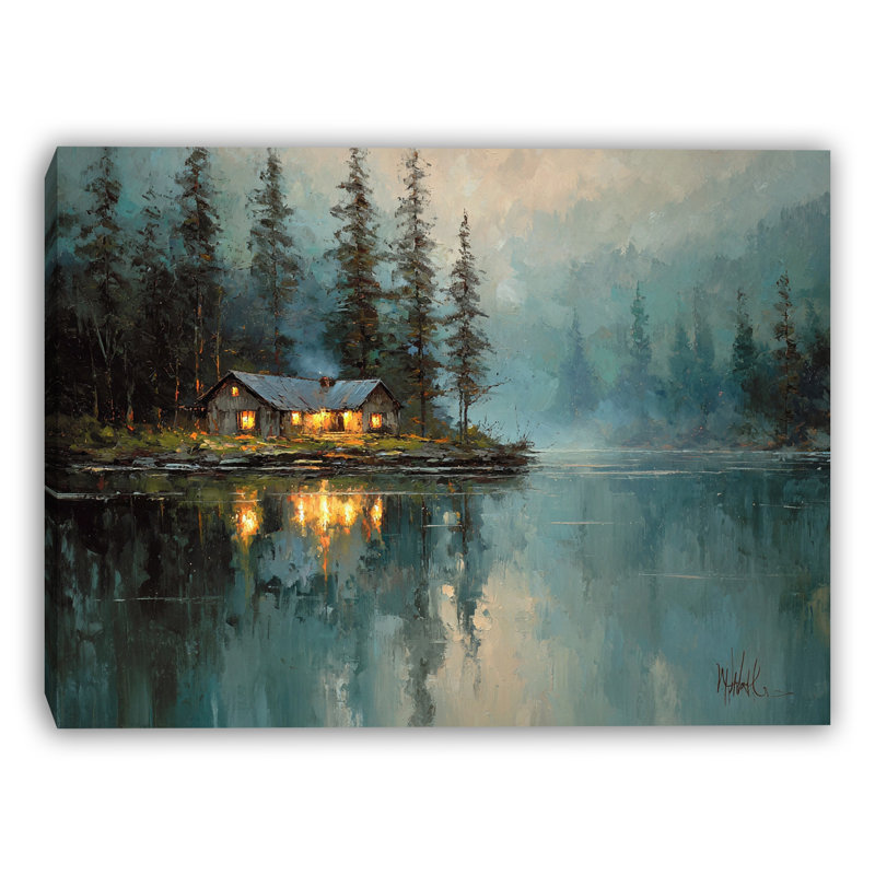 «Island Cabin Lake Lights», art mural sur toile tendue, H 12 po x l 16 po