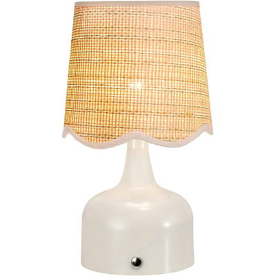 Lampe de table sans fil Boho beige, abat-jour en osier festonné, batterie rechargeable 5200 mAh, à 3 voies à intensité variable, DEL intégrée intégrée de 320 lumens maximum, pour le salon de chevet