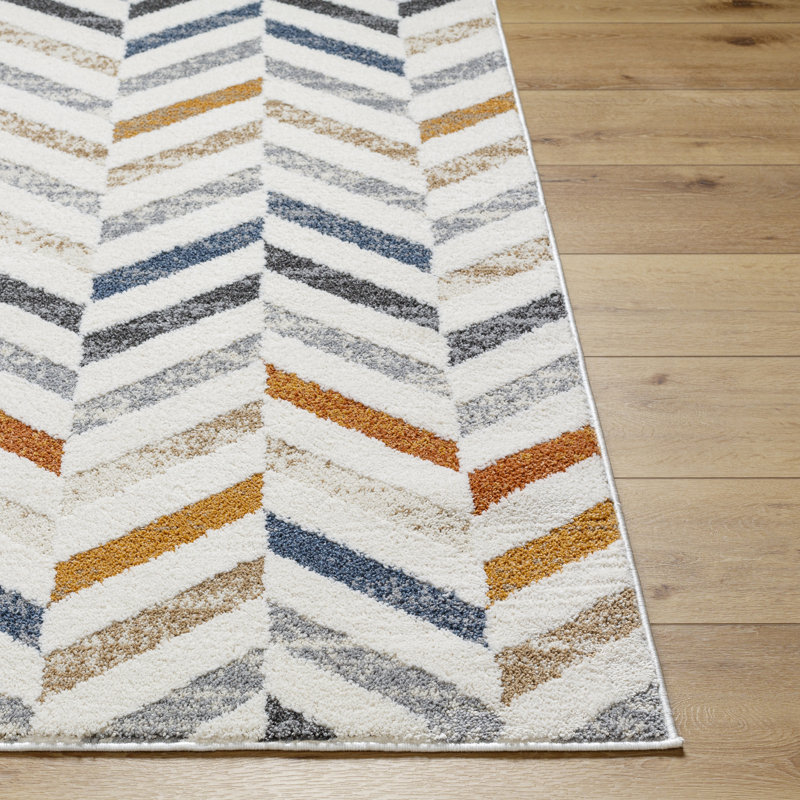 Rectangle Kynon Chevron Machine Woven Polyester Area Rug in Orange/Blue, Rectangle 5'3" x 7'