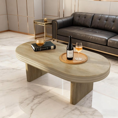Table basse cannelée ovale moderne Mid-Century, table basse de style campagnard, table basse, centre de table pour salon, bureau, décoration intérieure (naturel, P 23,62 po x l 47,24 po x H 16,34 po)