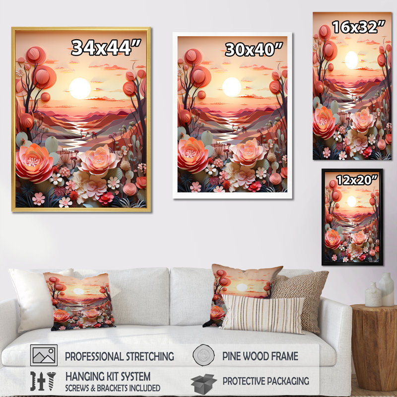 Cactus Tangerine Twilight I sur toile, Cadre naturel flottant, H 32 po x l 24 po x P 1 po