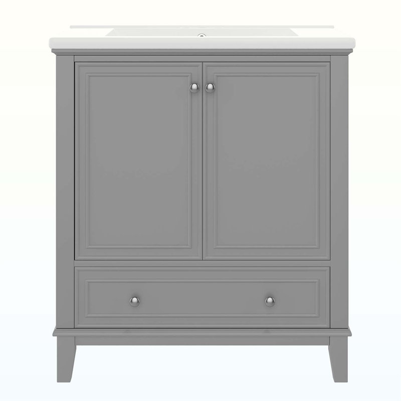 Armoire de salle de bain avec lavabo, portes et tiroir, Gris