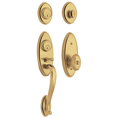 Landon Handleset with Single Cylinder Deadbolt and Door Knob and Rosette
