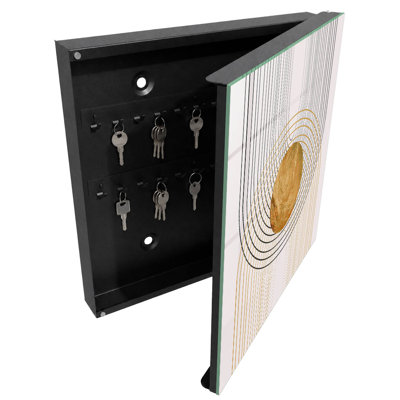 Key cabinet for wall, Opens to the right, 30x30x5, White, Geometric illusion with shapes and lines, 