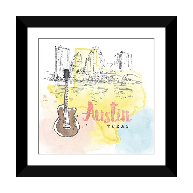 US City Series: Austin, Texas (guitare), impression sur toile tendue, H 16 po x l 16 po x P 1 po, Blanc