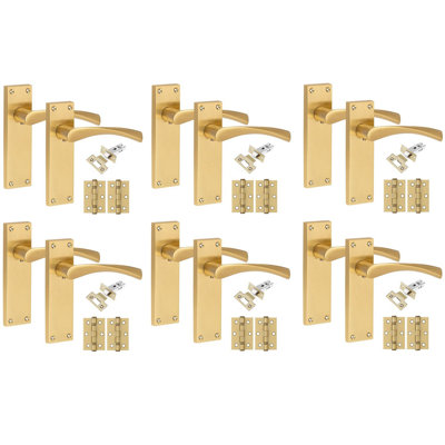 Golden Grace 6 Pairs Victorian Design Astrid Door Handle Internal Pack Antique Brass Finish - Bathroom and Lock Set with Hinges - 150mm x 40mm