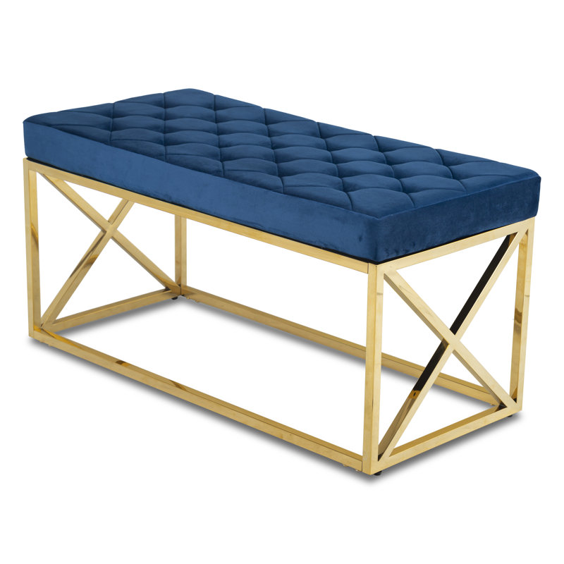 Mynatt Upholstered Bench, Gold, Blue