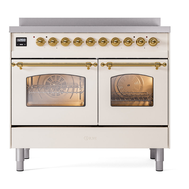 ILVE Nostalgie II Series 40 inch Induction Range with 6 Induction Elements (Glass Door), Antique White/Brass