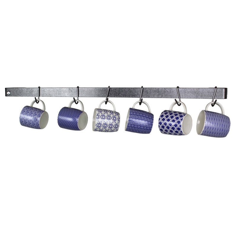 Utensil Bar Handcrafted Wall Mounted Pot Rack, 4.5" H x 36" W x 2" D, Hammered Steel