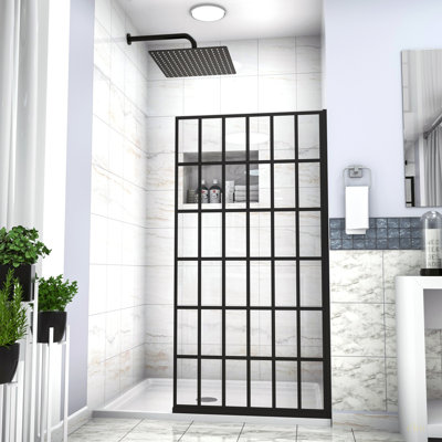 Shower Door 38" W X 72" H Single Panel Frameless Fixed Shower Door, Open Entry Design In Matte Black