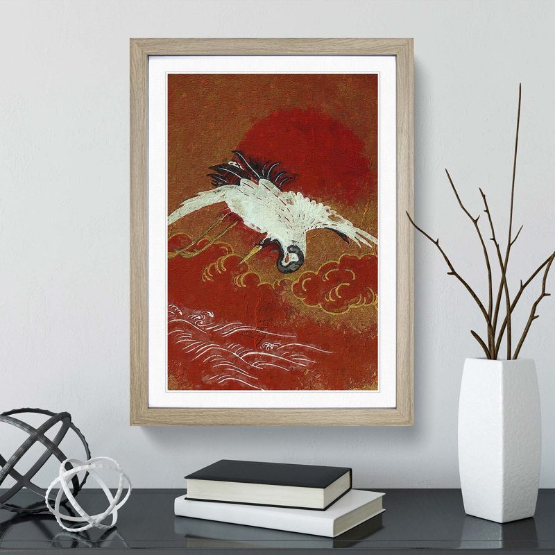 Flying Crane - Picture Frame Painting Print, Oak Framed, 48cm H x 36cm W x 2cm D