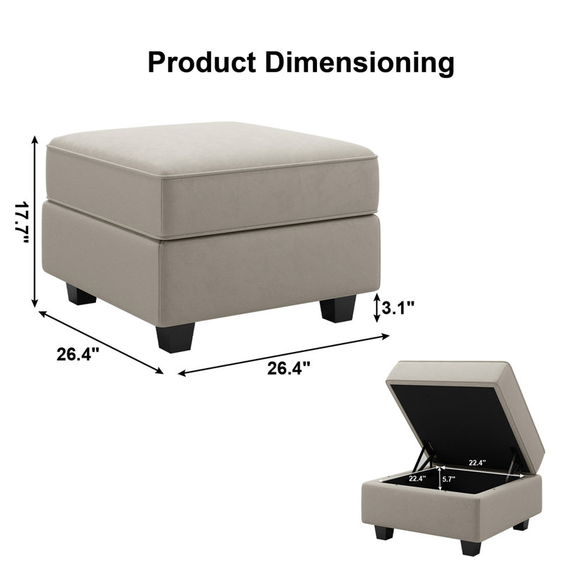 Nairoby 26.4'' Wide Upholstered Storage Ottoman Footstool Module Part for Sectional Sofa, Gray Velvet