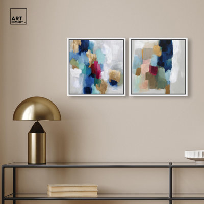 Reef of Color Collection Canvas Print Modern Abstract Art Set by Art Remedy, Gold Frame, 16 x 16