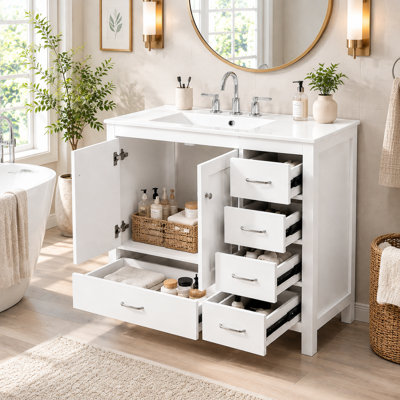 Freestanding Standard Free Standing Single Double Vanity Bathroom Vanity With Ceramic Top