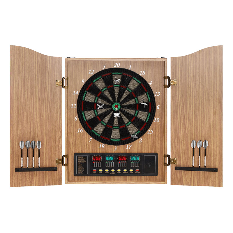 OUKANING Electronic Dartboard And Cabinet Set (Darts Included), Gold