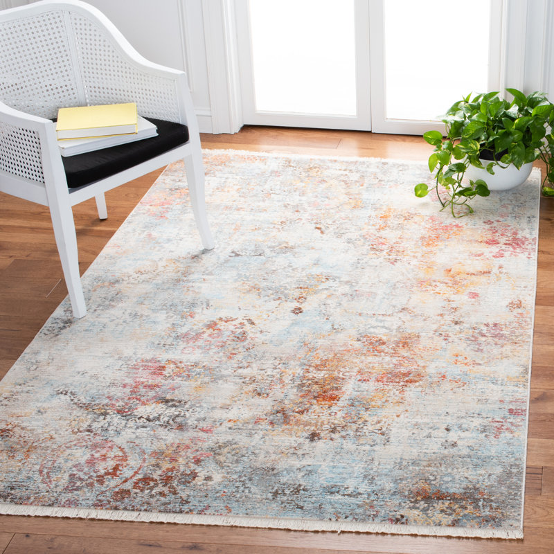 Tapis abstrait gris / orange, Rectangle 5 pi x 7 pi 6 po