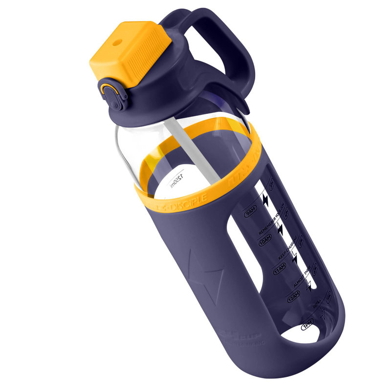 Ariviia 64 oz Bouteille d'eau en verre, Noir / orange