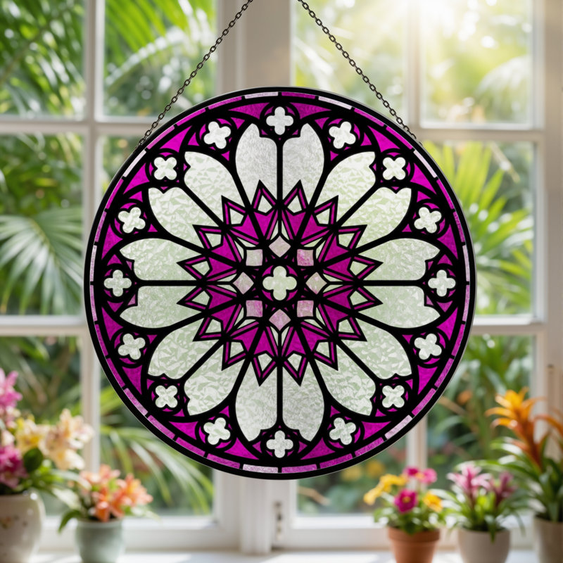 Panneau de vitrail à motif floral 12 po H, H 12 po x l 12 po
