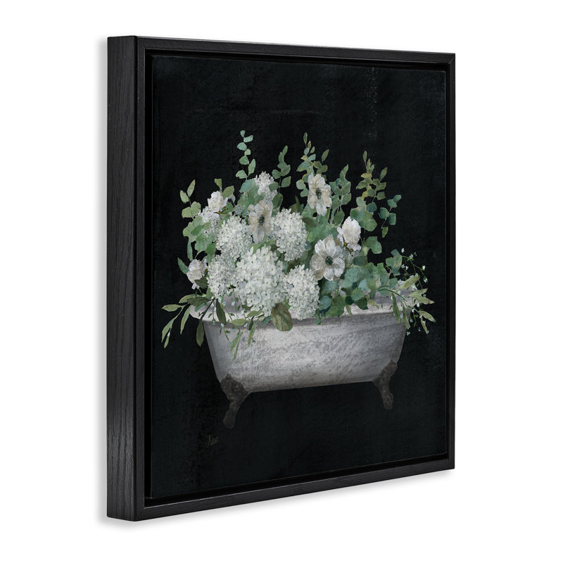«Floral Bath on Black Gold», art mural sur toile flottante par Nan, Cadre flottant noir de jais, H 18 po x l 18 po