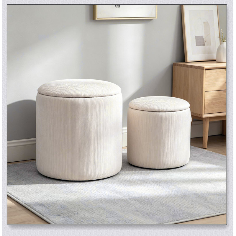 Ensemble de repose-pieds en velours côtelé polyvalent avec couvercles amovibles en bois et compartiment caché pour les espaces de vie organisés