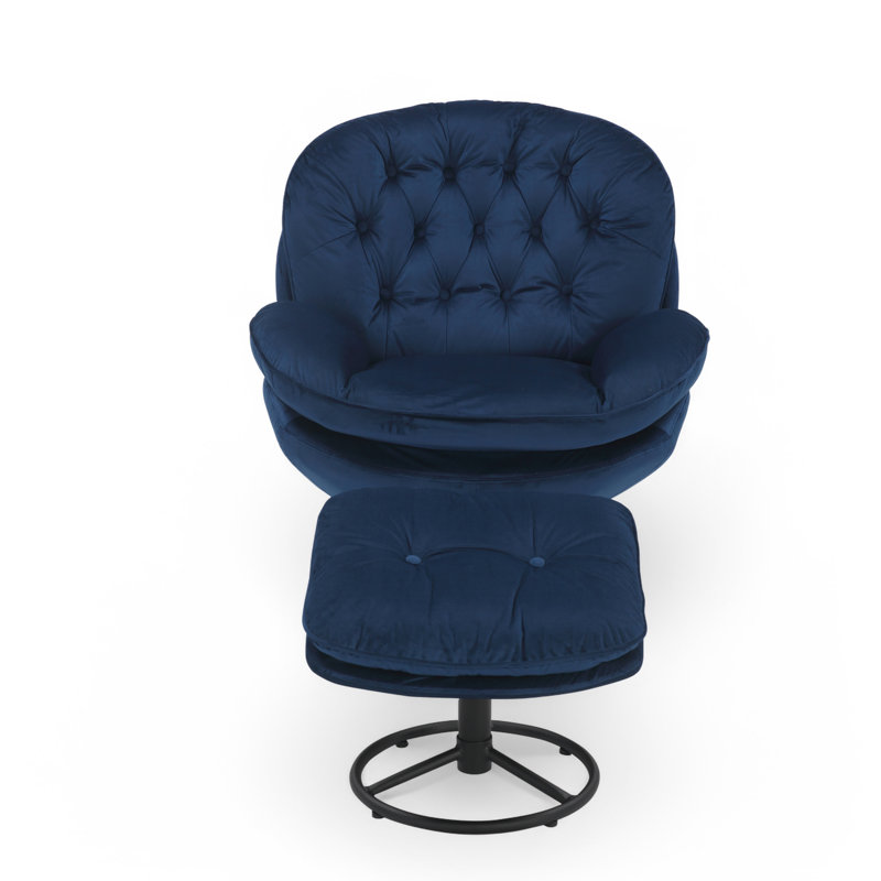 Azura Swivel Accent Chair with Footstool, Blue