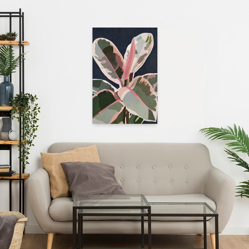 Bleu marine et rose plante abstraite contemporaine élégante rose nature plante murale, 24" H x 16" W