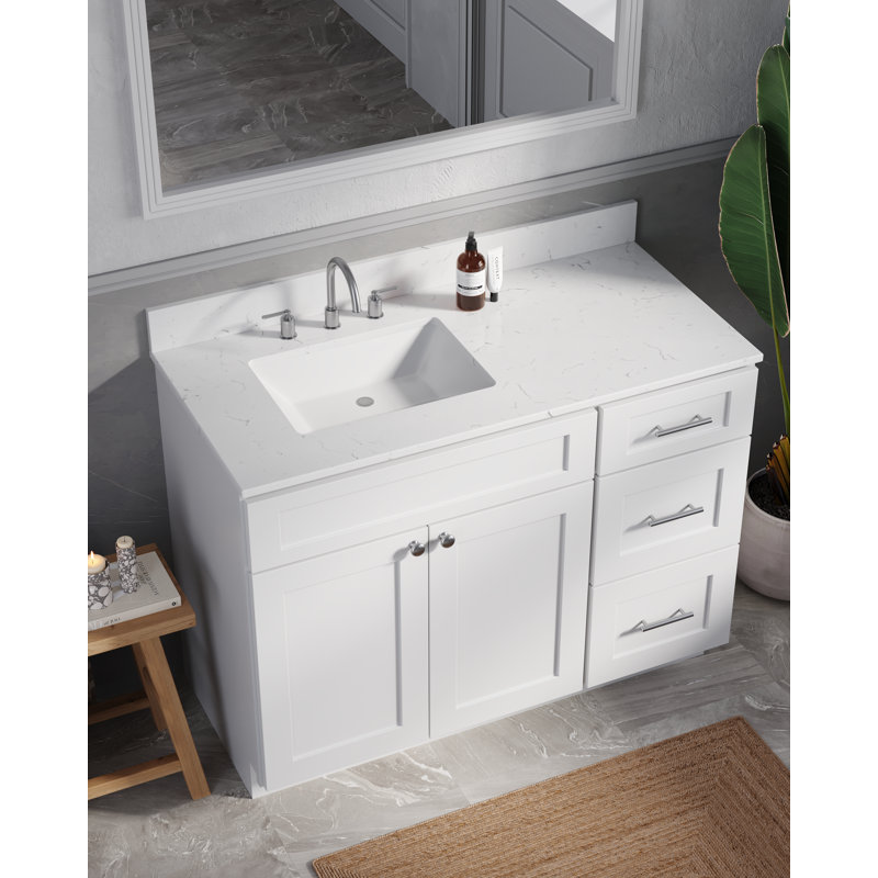 Disar 46'' Single Bathroom Vanity with Quartz Top, White