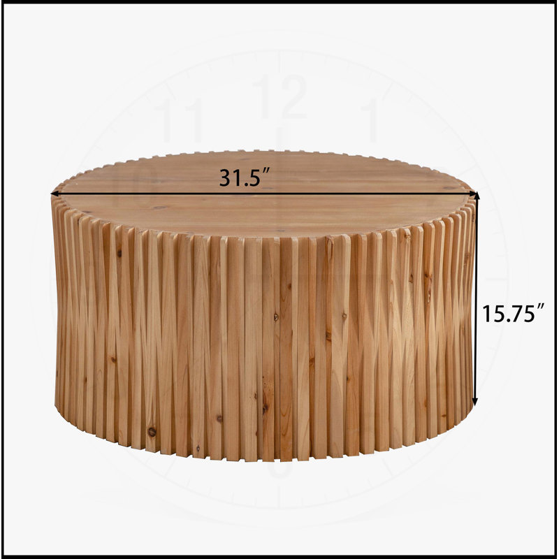 Table basse cylindrique de 31,5 pouces à la mode rétro avec relief à texture verticale, parfaite pour le salon, le bureau et la salle à manger