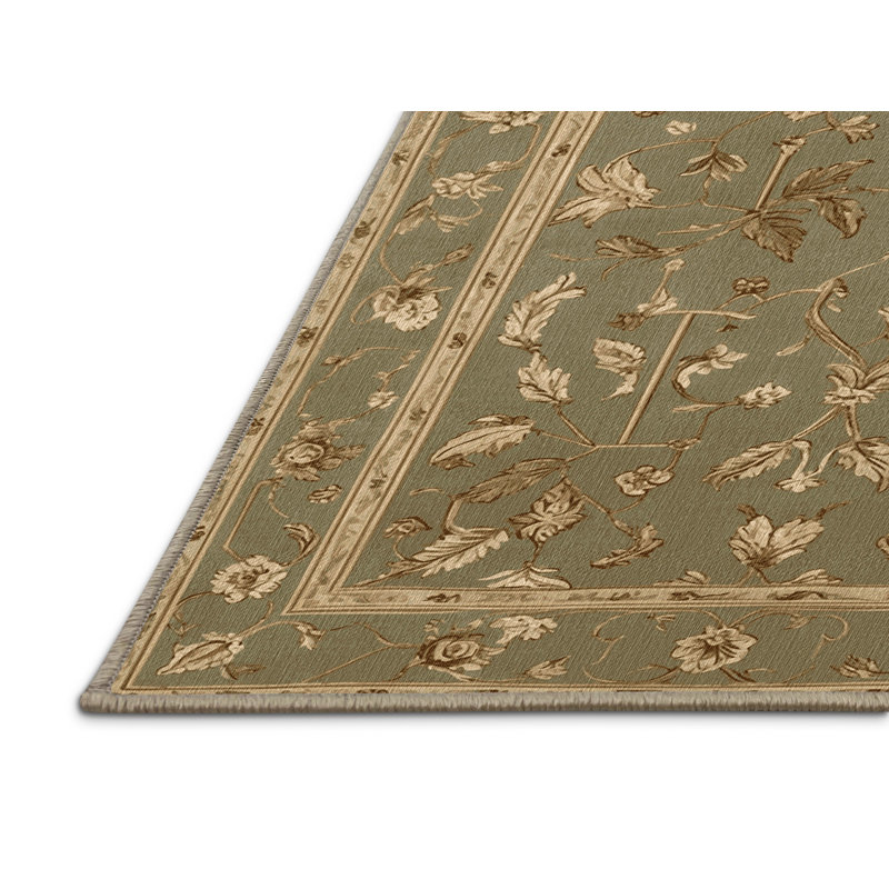 Tapis botanique brun lavable à la machine, Rectangle 5 pi x 7 pi