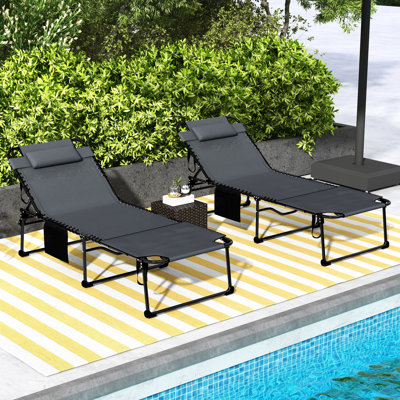 2 Piece Folding Outdoor Sun Chair From , 5 Reclining Options, Face Hole Reading, Side Pocket & , Gray For Patio, Beach, Yard Sunbathing Chair, 5-level Back, Reading Hole, Gray, Ideal Yard, Patio