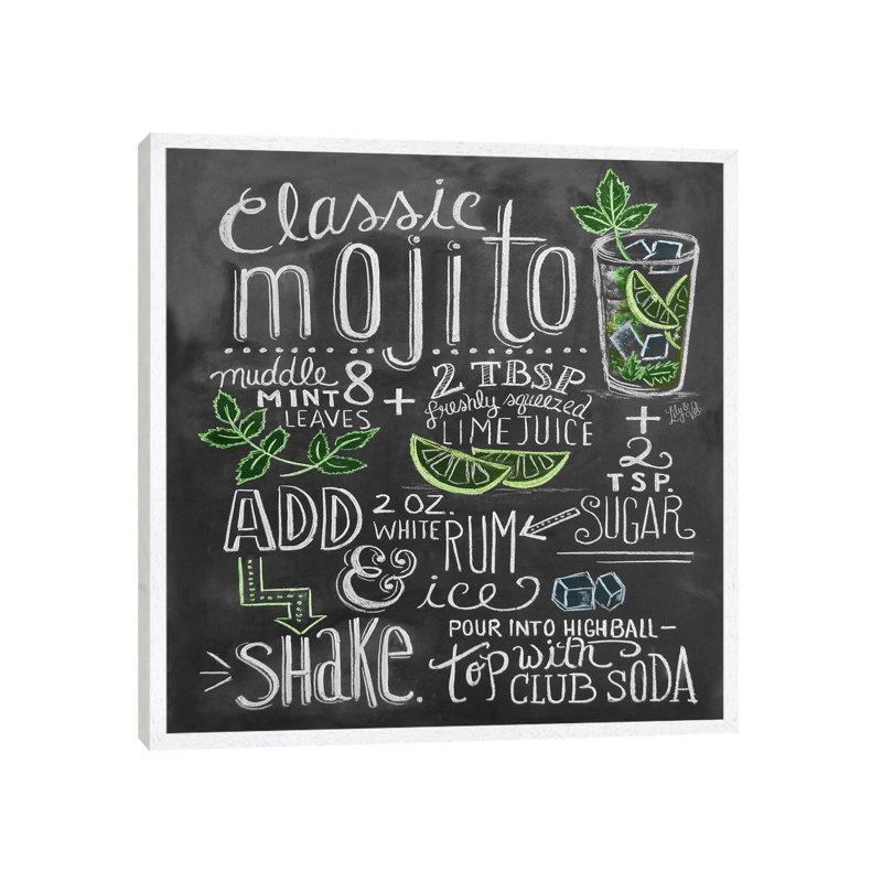 Classic Mojito Recipe - Print on Canvas, White Floater Framed, 66.04cm H x 66.04cm W x 3.81cm D