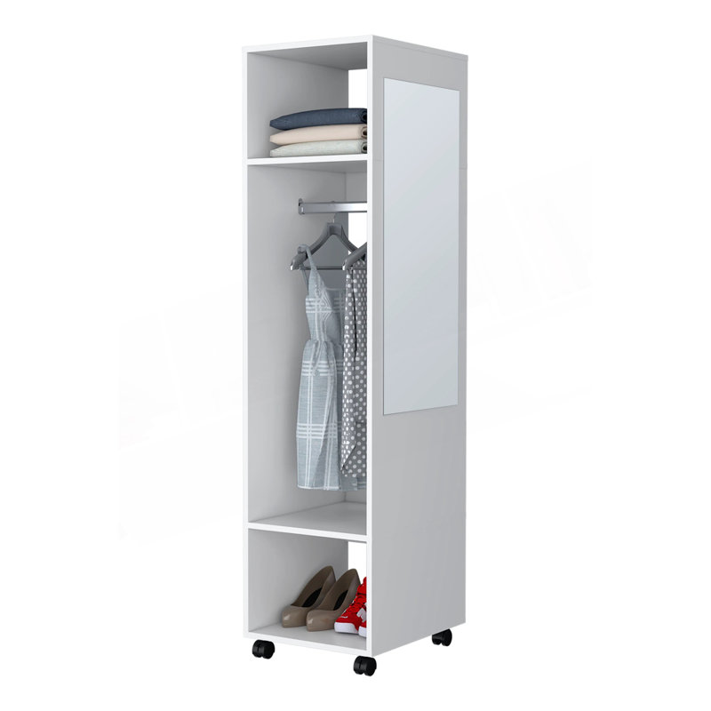 Black 3-Shelf Wardrobe With Mirror And Open Storage, White