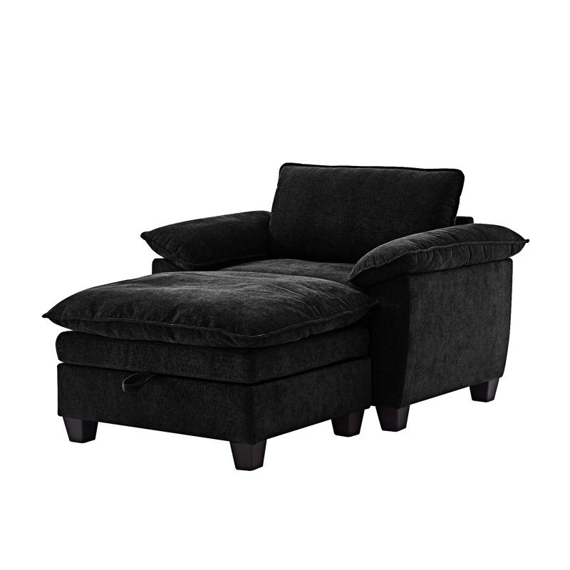 Chaise longue rembourrée avec repose-pieds et rangement