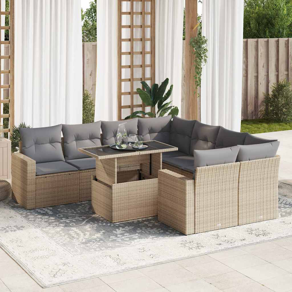 Vidaxl 9-Tlg. Garten-Sofagarnitur Mit Kissen Beige Poly Rattan