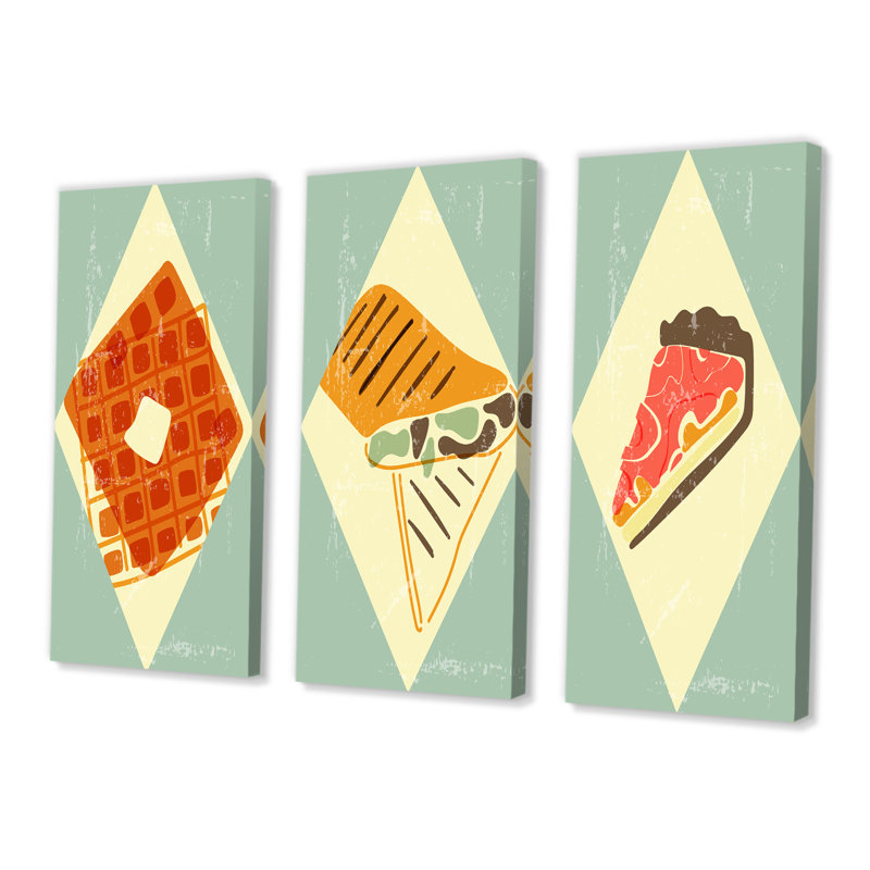 Vintage Hipster Fast Food I - ensemble de 3 impressions sur toile tendue, H 20 po x l 36 po