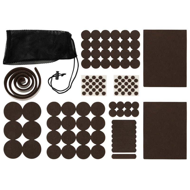 Assorted Self-Stick Felt Furniture Pads + Bumpers Kit, Brown (108 Pack)