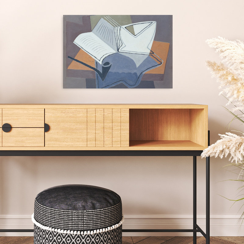 La pipe et le livre ouvert, 1926. Estampe d'art mural abstrait contemporain., 16" H x 24" W