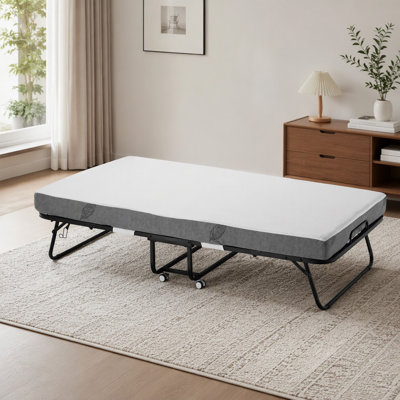 Lit pliant, lit pliant de 38 po x 75 po avec matelas de 5 po, lit simple pliable avec structure en métal robuste et matelas en mousse à mémoire de forme, lit simple escamotable portable avec matelas, pour adultes, invités
