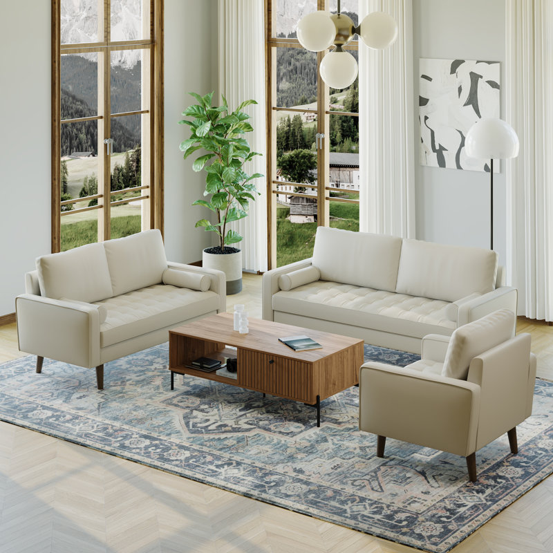 Ensemble de salon 3 pièces Statura Mid-Century, Blanc