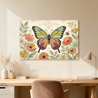 Animaux, papillon, fleurs, feuilles, abeille, motif artistique