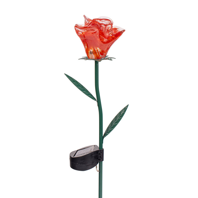 Glass Plants & Flowers Garden Stake, Red