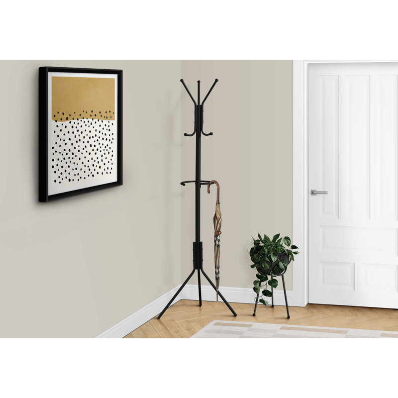 Coat Rack, Hall Tree, Free Standing, Hanging Bar, 6 Hooks, Entryway, 68"H, Bedroom, Metal, Black