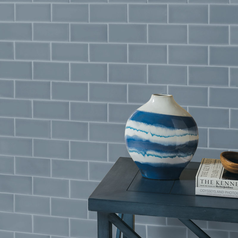 Curvaceous 3" x 6" Ceramic Wall Tile, Blue Haze