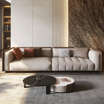 Coffee&Khaki Genuine Leather Modular Sofa cushion couch