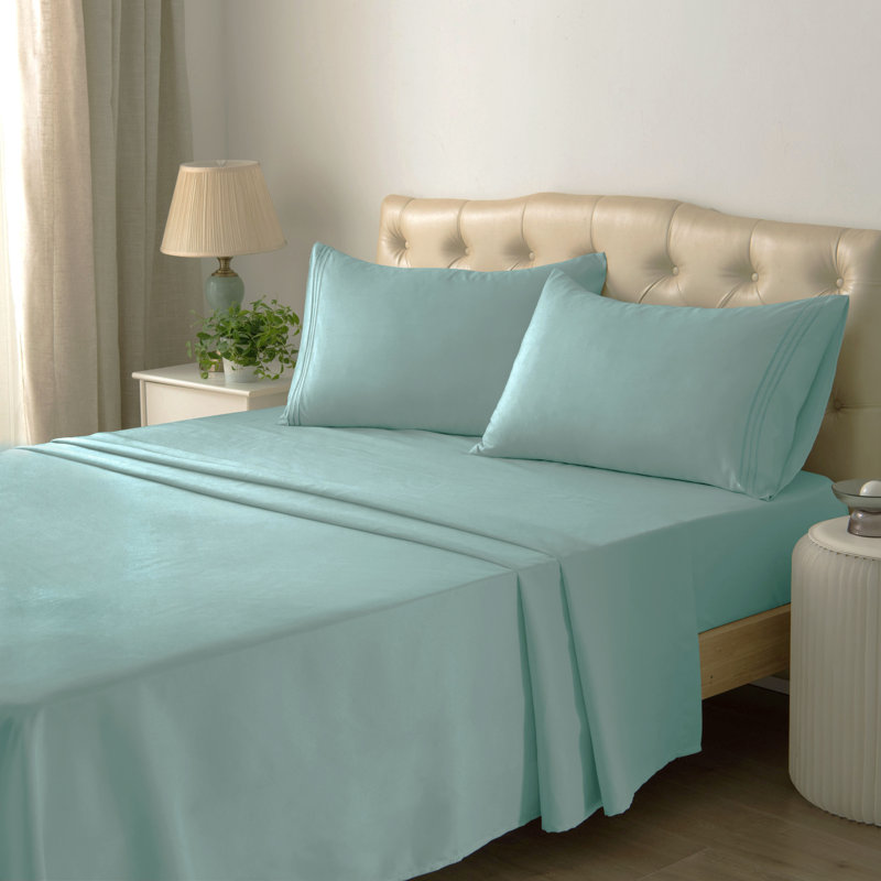 Twin Sky Blue Microfiber Deep Pocket Bed Sheet Set