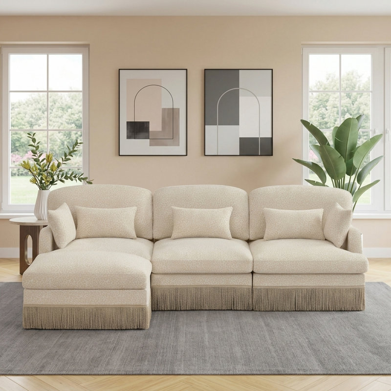 Canapé 100 po moderne en forme de L avec repose-pieds mobile, bordure ergonomique, conception facile à assembler et siège profond pour le salon