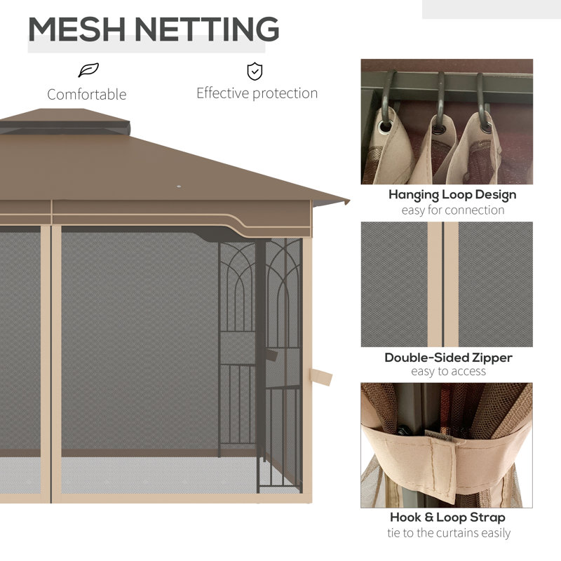 Taupe and Greige Steel Patio Gazebo with Double Tier Roof