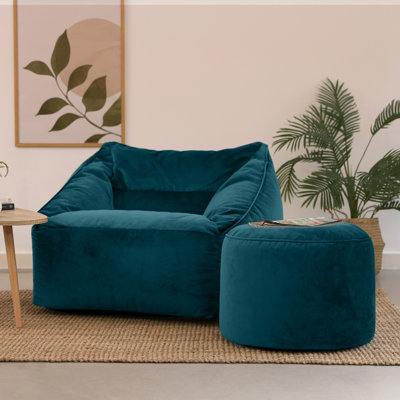 Natalia Velvet Armchair Bean Bag and Round Footstool