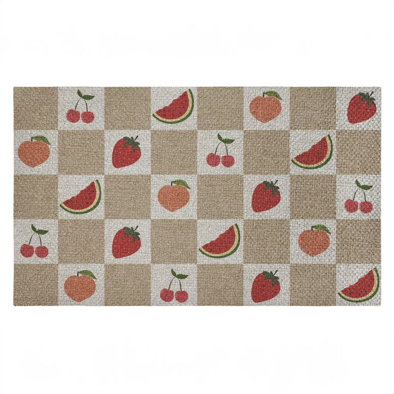 Soft Fruits Checkered Outdoor Door Mat, design by Lil' Rue, 18"x30"